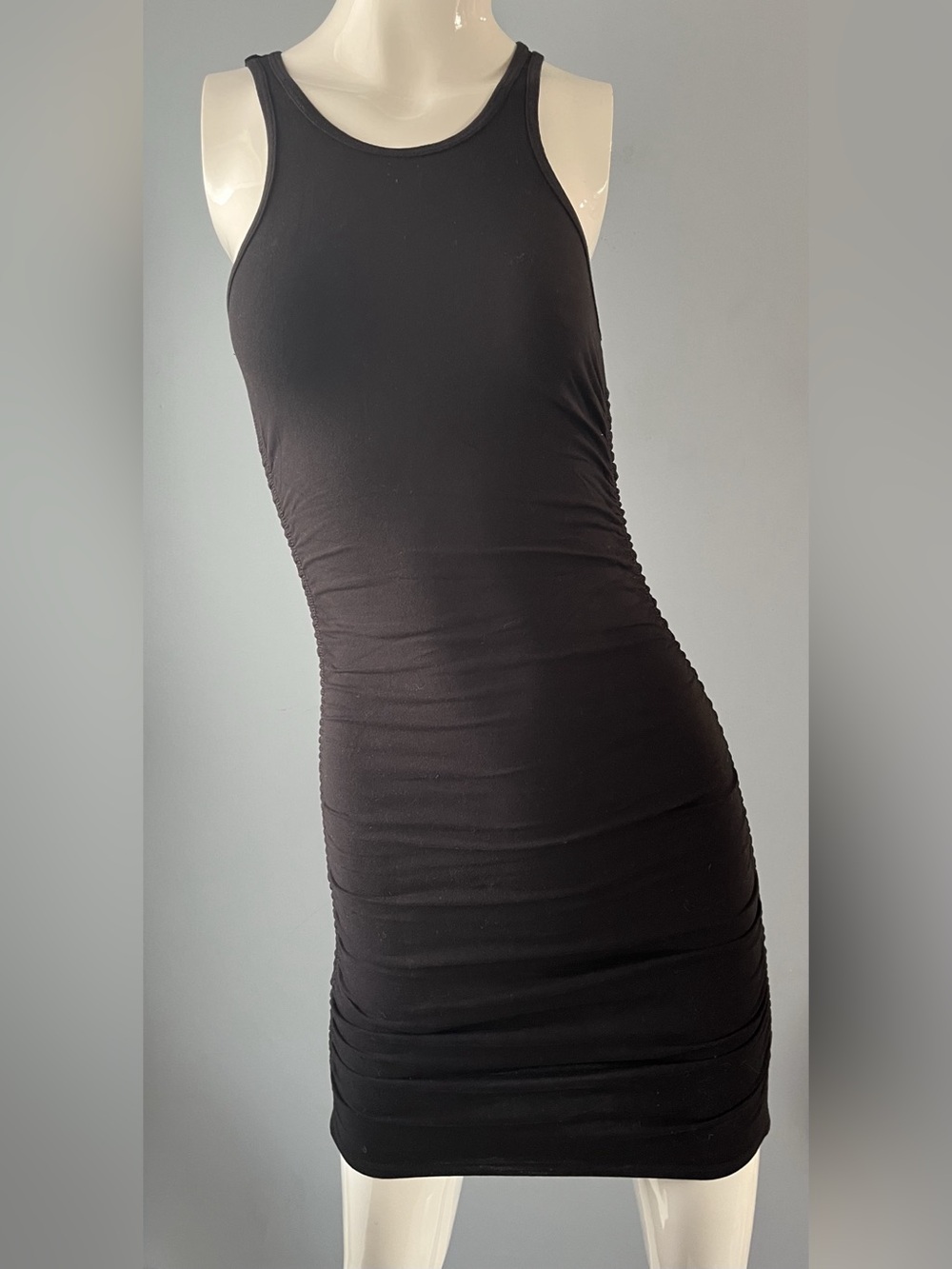 TNA Black Aritzia Ruched Bodycon Stretch Cotton Sleeveless Mini Dress Size 2XS